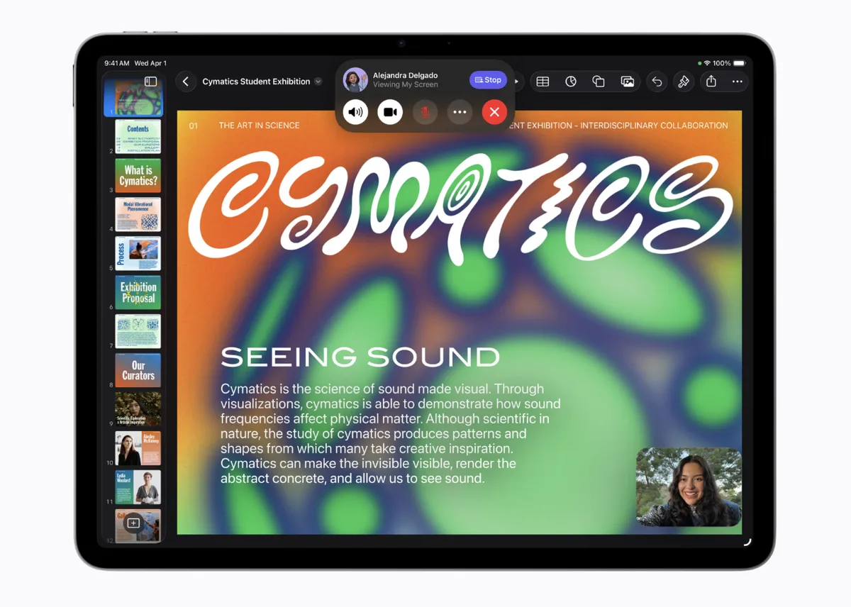 Interfața iPad Air cu aplicații creative și grafică avansată.