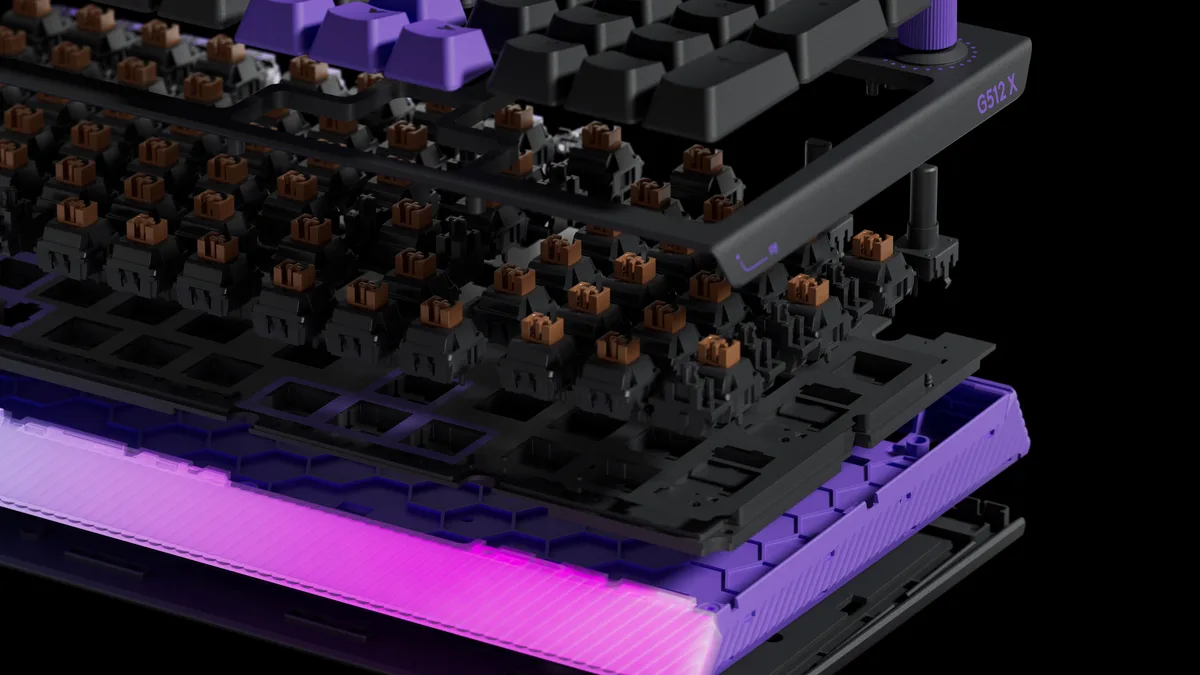 Componentele interne ale tastaturii G512 X, evidențiind switch-urile.