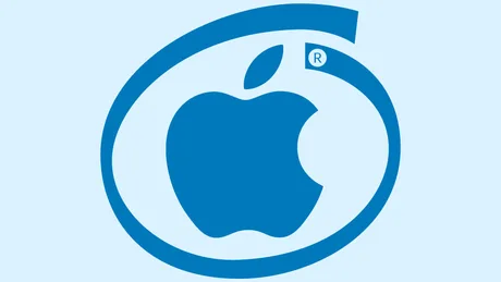 Logo-ul Apple pe un fundal deschis, simbolizând inovația tehnologică.