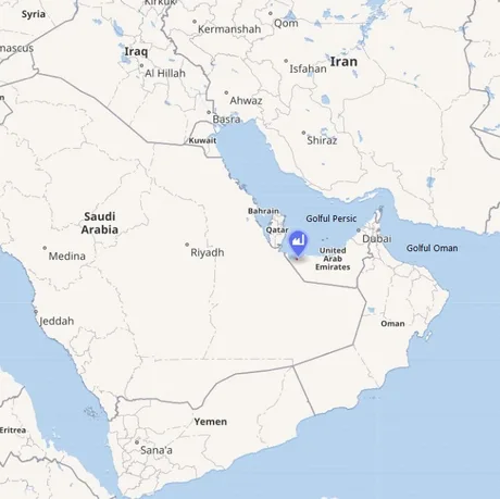 Harta regiunii Golfului Persic, evidențiind Emiratele Arabe Unite și vecinătățile.