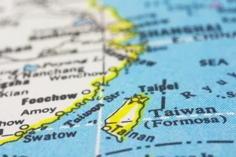 Harta detaliată a regiunii Taiwan și a împrejurimilor sale maritime.