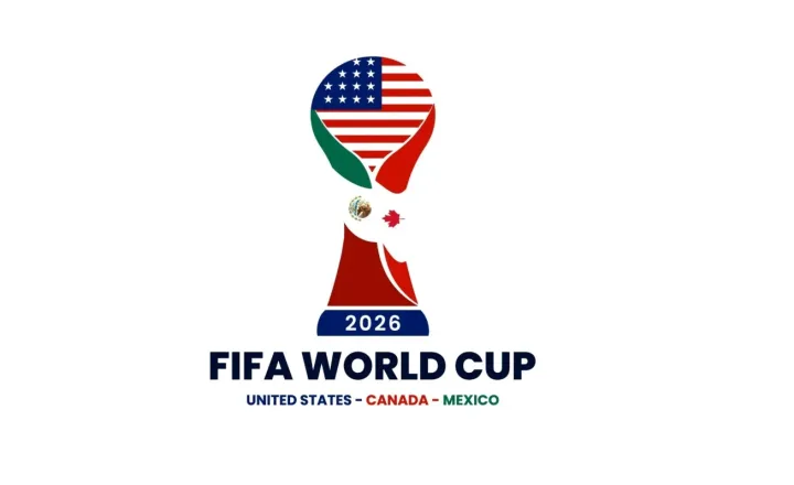 Logo-ul oficial al Cupei Mondiale FIFA 2026 cu steaguri.