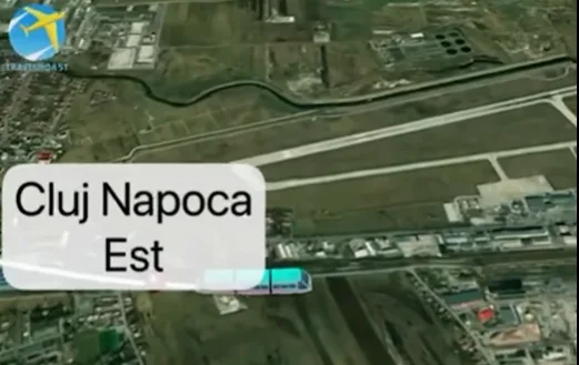 Harta zonei Cluj-Napoca Est, evidențiind traseul trenului metropolitan.