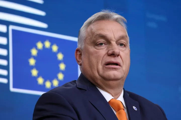 Viktor Orbán discutând despre blocajul financiar pentru Ucraina la Consiliul European.