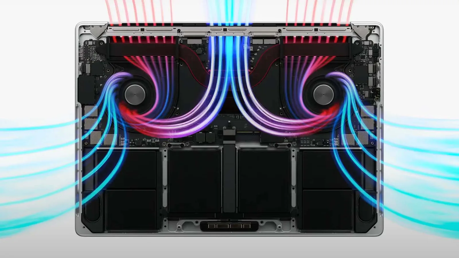 Schemă de răcire cu flux de aer pentru MacBook Pro M6.