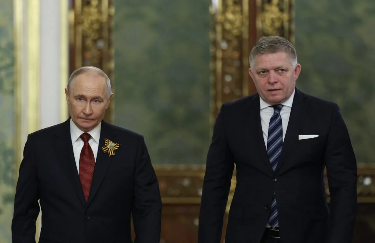 Robert Fico și Vladimir Putin la o întâlnire oficială în Moscova.