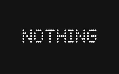 Logo-ul brandului Nothing pe fundal negru, format din puncte albe.