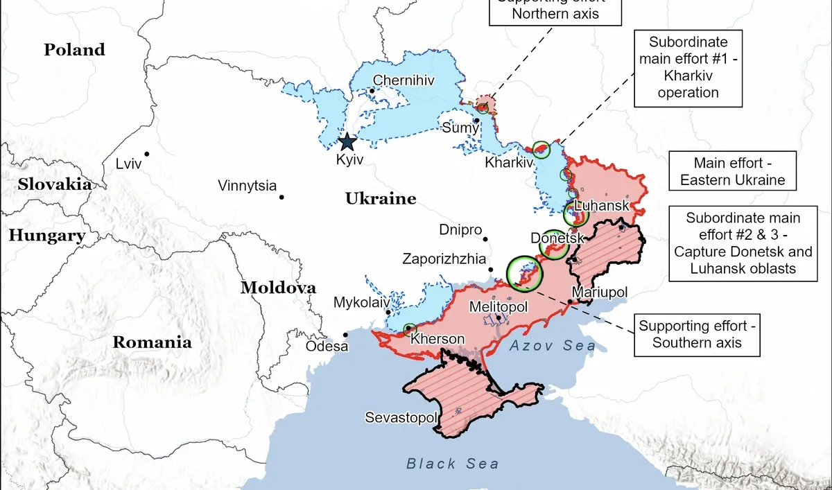 Harta care ilustrează evoluțiile militare și schimburile de prizonieri în conflictul din Ucraina.