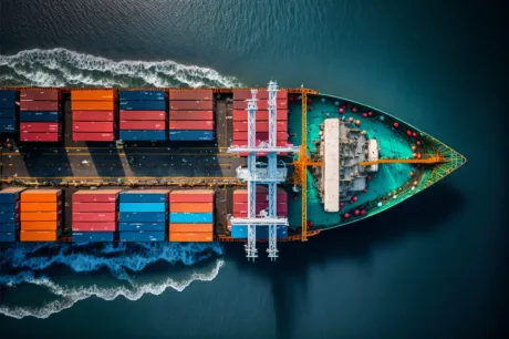 Vapor de marfă încărcat cu containere colorate pe apă.