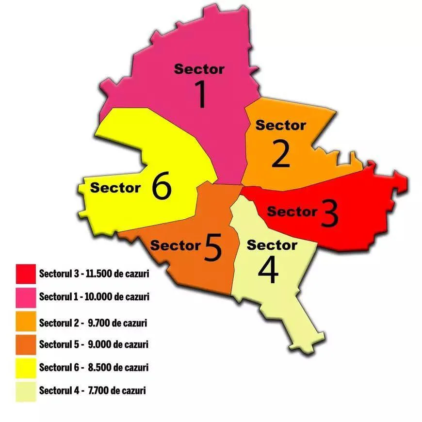 Harta sectorilor din București cu infracțiuni în 2025.