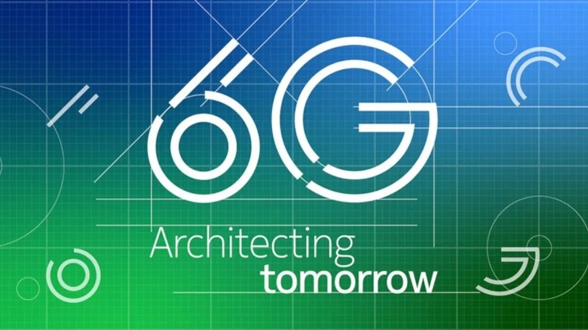 Logo 6G pe fundal colorat, simbolizând viitorul telecomunicațiilor.