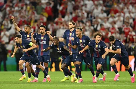 Jucătorii PSG sărbătoresc victoria în finala Ligii Campionilor.