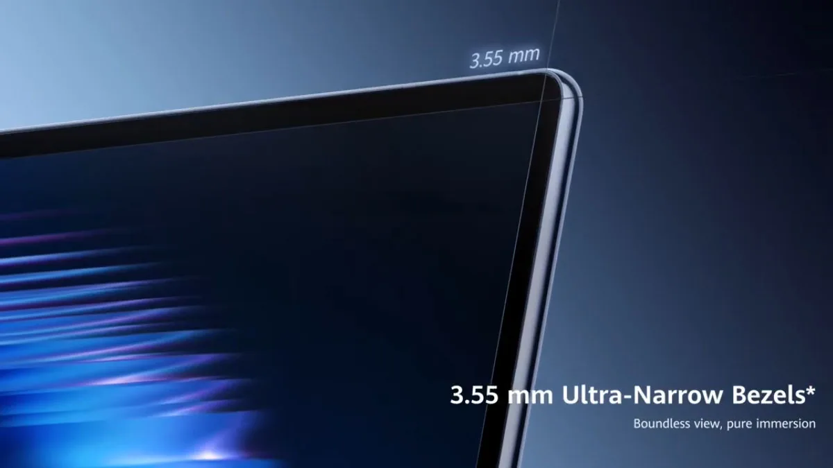 Detaliu al marginii înguste a tabletei MatePad Pro Max.