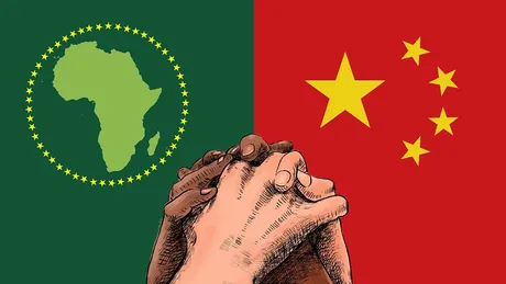 Simboluri ale relațiilor comerciale între China și Africa, cu accent pe cooperare.