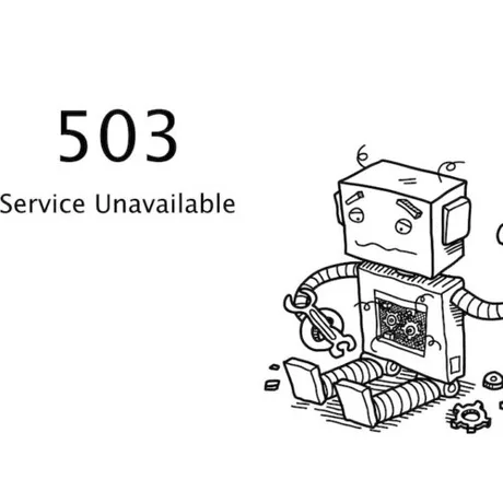 Un robot trist, simbolizând indisponibilitatea serviciilor online.