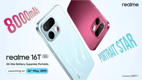 Smartphone-ul Realme 16T cu baterie mare și design modern, disponibil în mai multe culori.