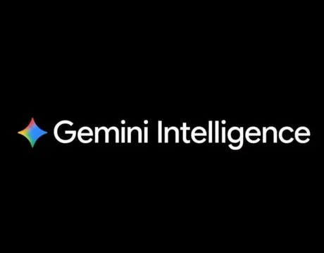Logo Gemini Intelligence pe fundal negru, simbolizând inovația tehnologică.