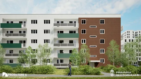 Bloc de locuințe cu acoperiș verde și soluții ecologice în București.