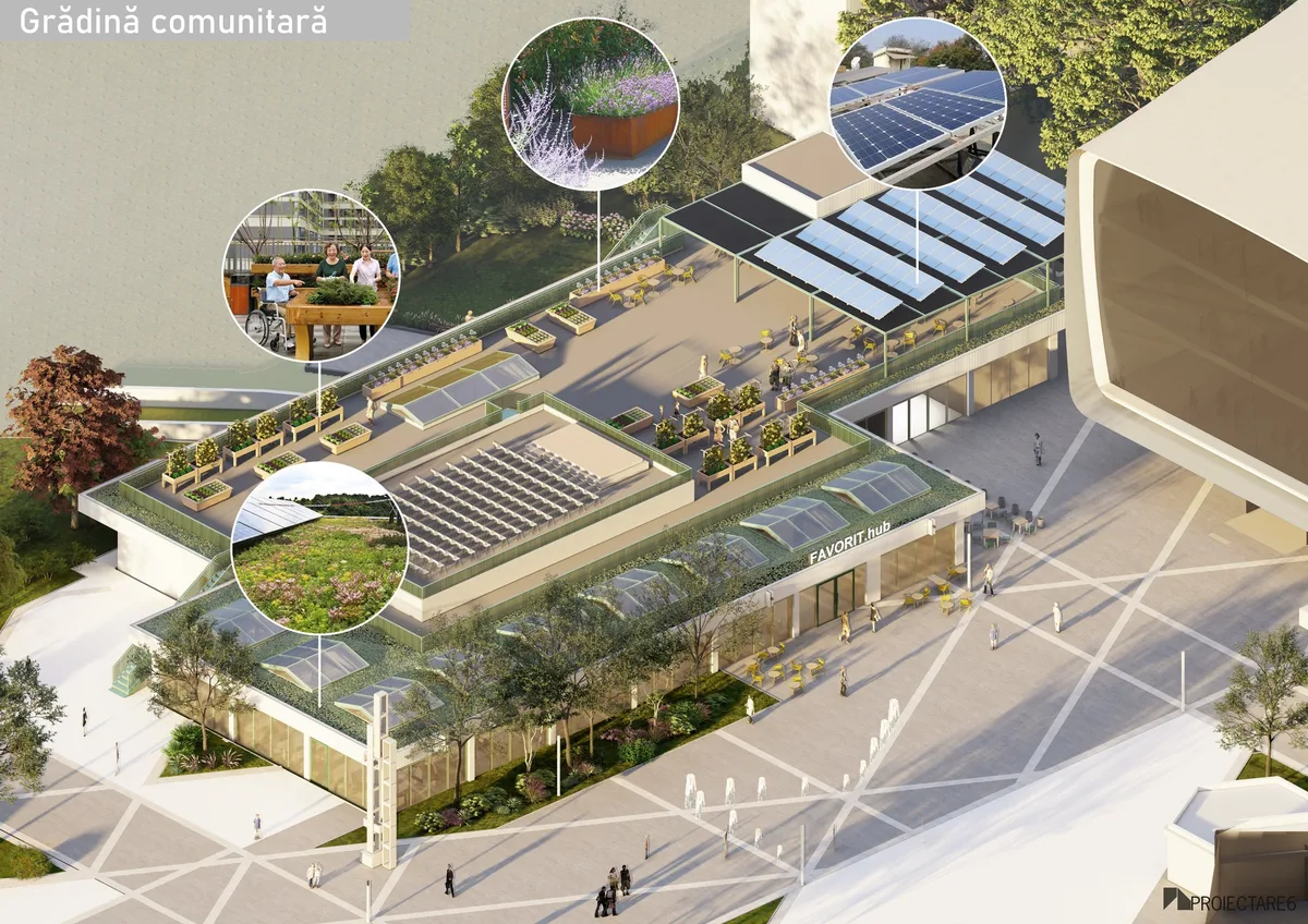 Viziunea arhitecturală a grădinii comunitare din cadrul proiectului.