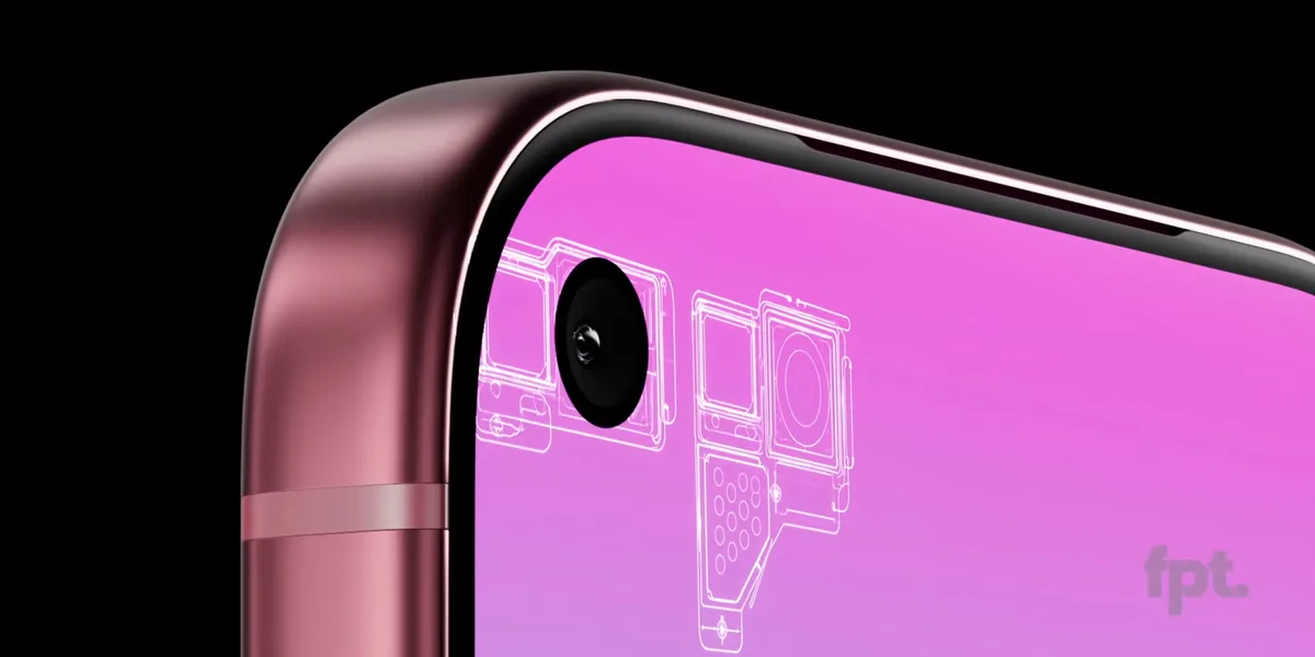 Detaliu al decupajului ecranului iPhone 18 Pro cu un singur orificiu.