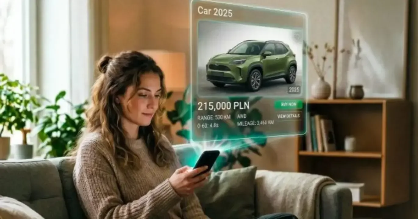 Utilizatoră interacționând cu un chatbot pentru recomandări auto.