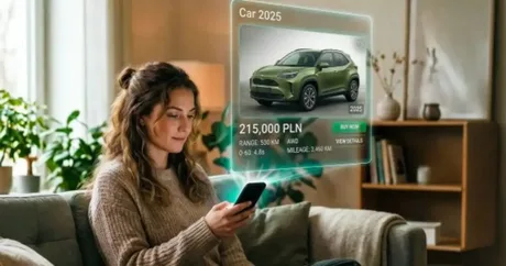 Utilizatoră interacționând cu un chatbot pentru recomandări auto.