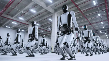 Roboți umanoizi Walker S2 pregătiți pentru utilizare în industrie.