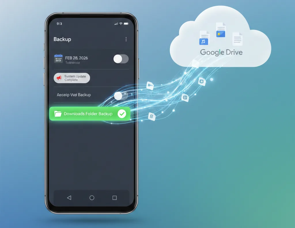 Funcția de backup automat pentru Descărcări în Google Drive pe Android.