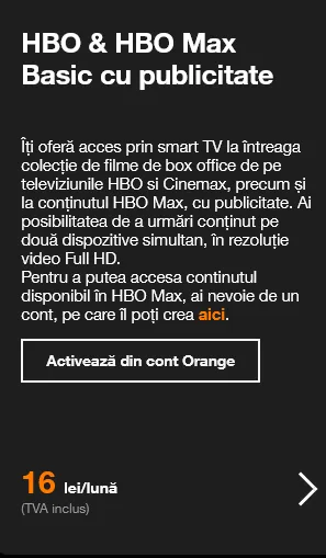 Abonament HBO cu publicitate disponibil la Orange România.