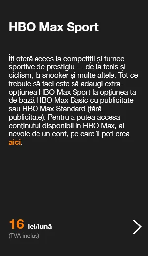 Extraopțiune HBO Max Sport pentru competiții sportive.