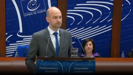 Jean-Noël Barrot discută despre Tribunalul Special pentru Ucraina la Consiliul Europei.