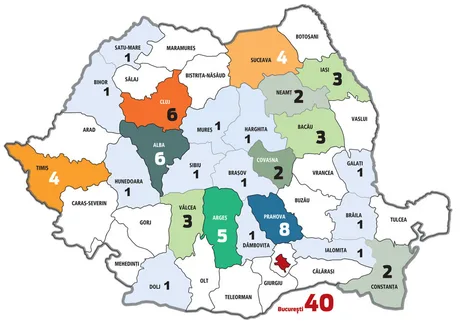 Harta României evidențiază orașele cu branduri românești de top.