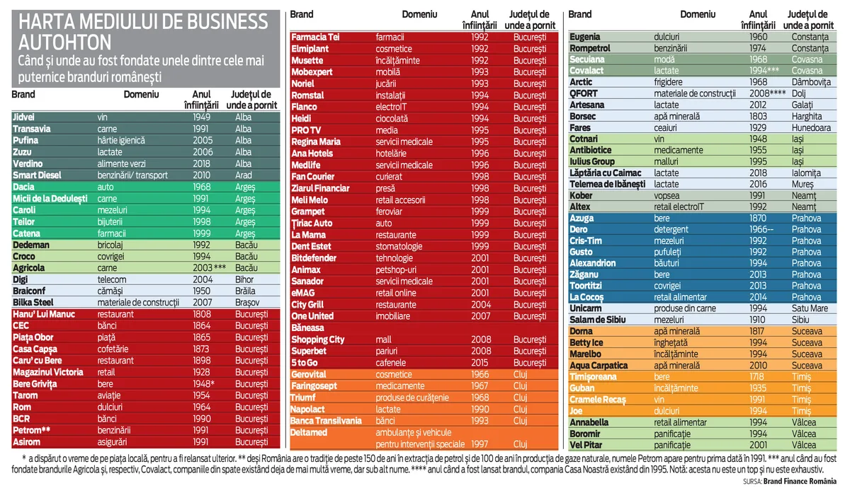 Harta mediului de business din România, evidențiind brandurile locale.