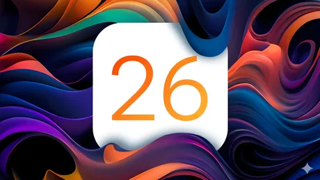 Logo colorat cu numărul 26 pe un fundal abstract vibrant.