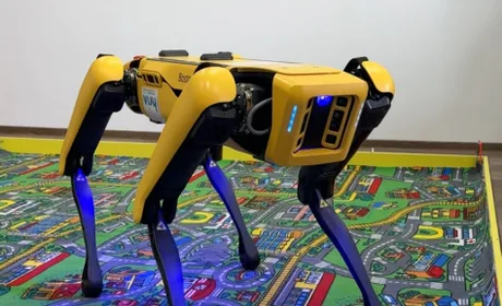 Câine-robot GrivAI testat de studenți în laboratorul de Automatică.