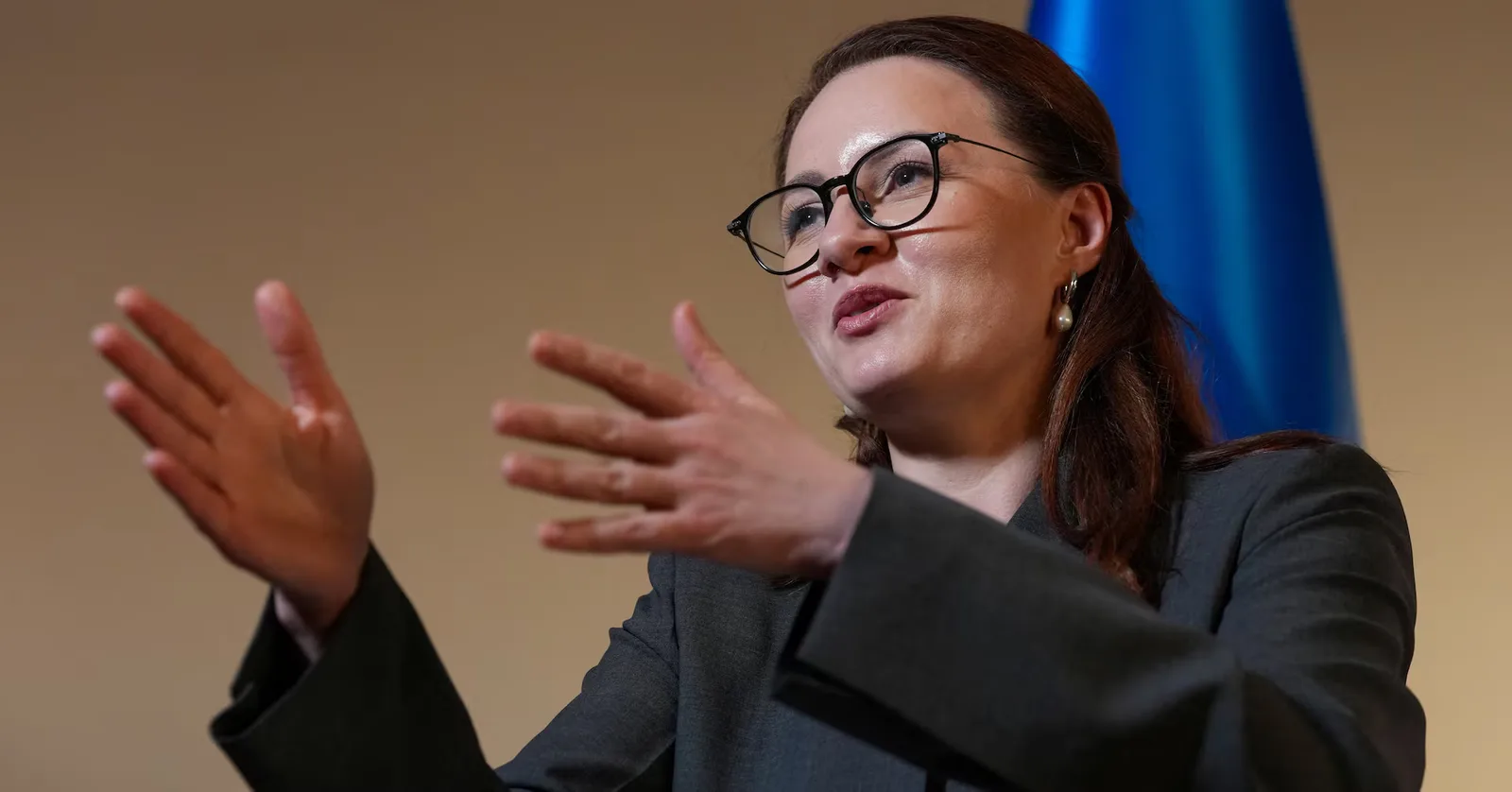 Iulia Sviridenko discutând despre sprijinul financiar pentru Ucraina.