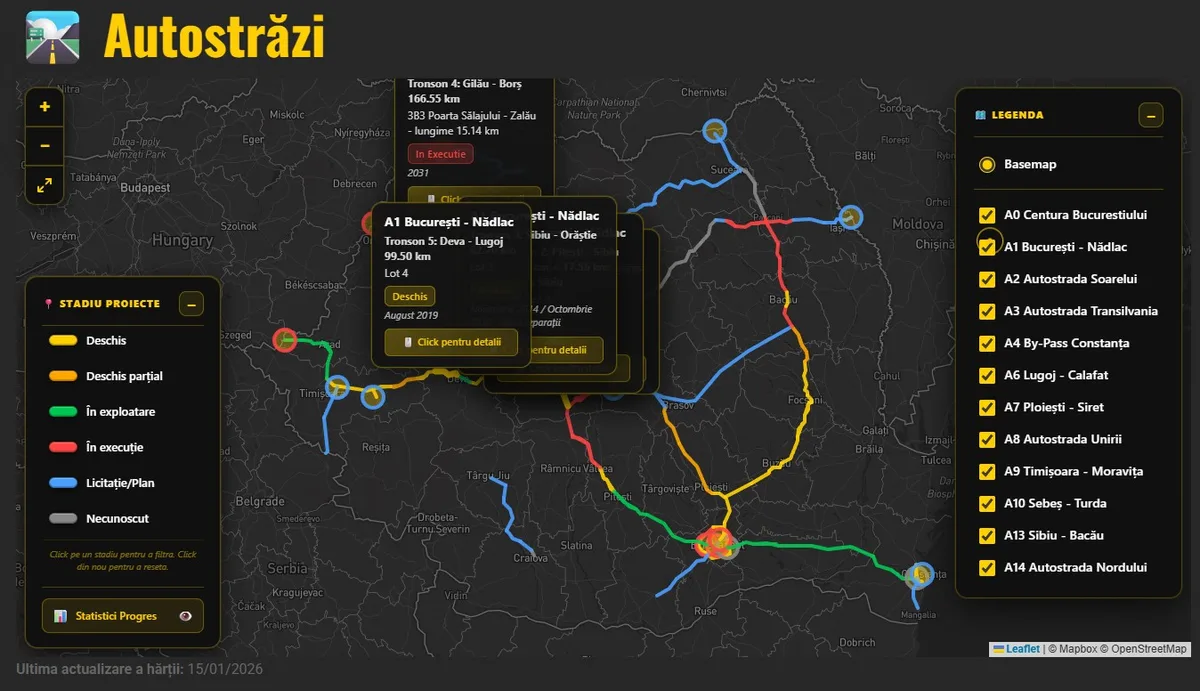 Harta autostrăzilor din Moldova și legăturile cu Bucureștiul.