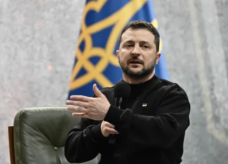 Volodimir Zelenski discutând despre sprijinul pentru Ucraina.