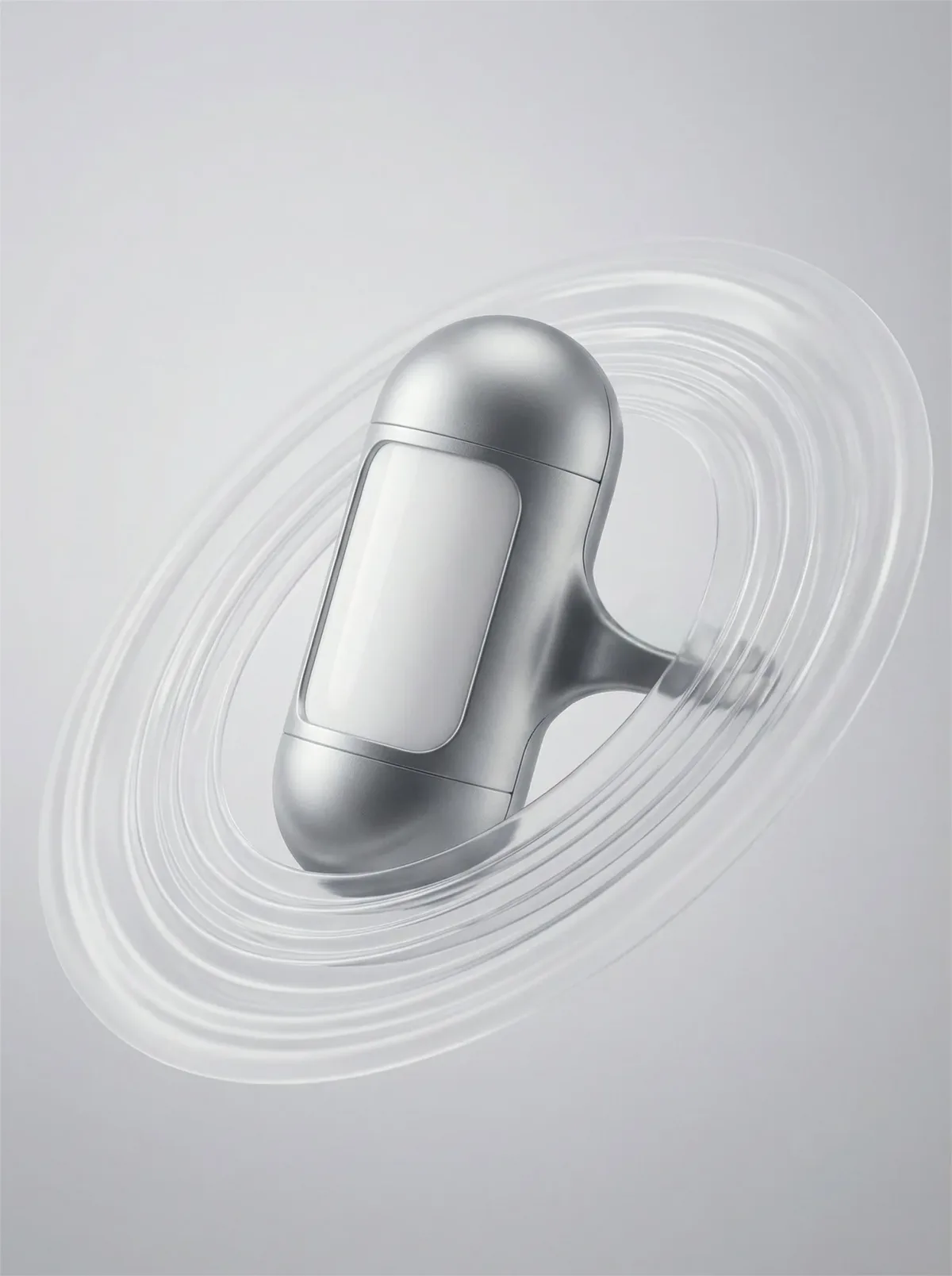 Căști wireless cu design metalic inovator și formă unică.