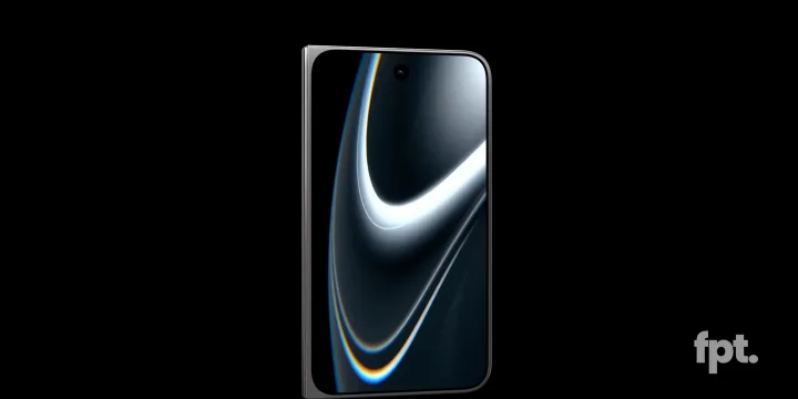 Design elegant al unui telefon pliabil, cu ecran curbat și margini subțiri.