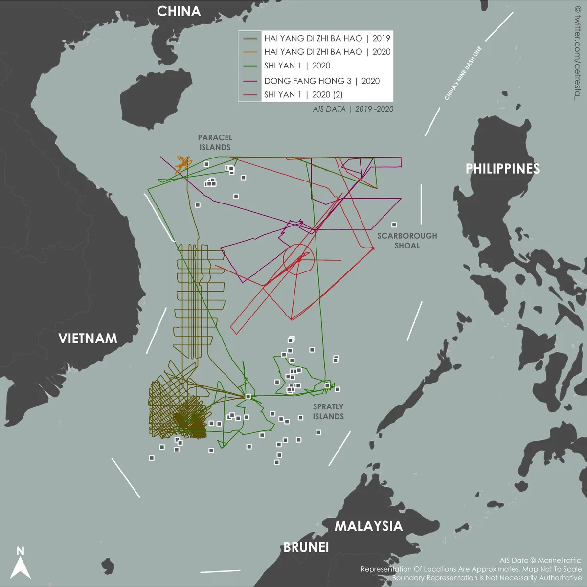 Harta cartografierii fundului oceanic de către China în Pacific.