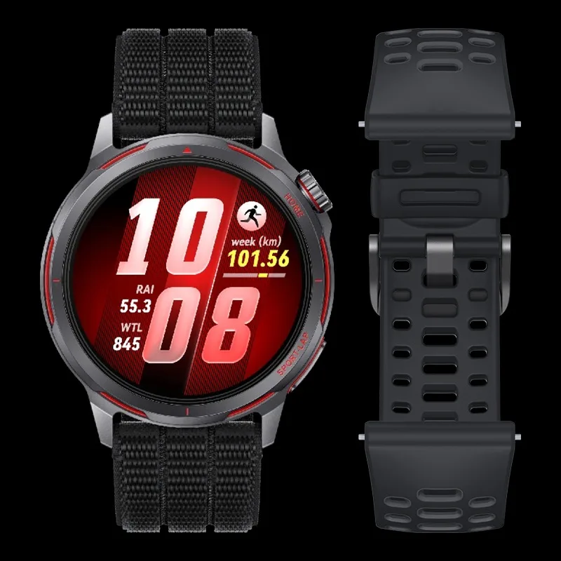 Ceas Huawei Watch GT Runner 2 cu ecran AMOLED și curea sportivă neagră.