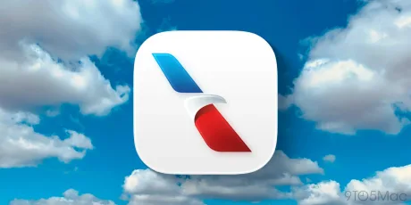 Logo American Airlines pe fundal de cer cu nori albi.