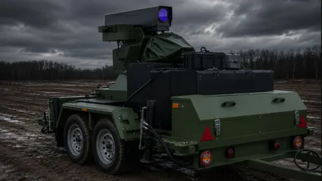 Sistem laser anti-dronă Trident dezvoltat de Celebra Tech în Ucraina.