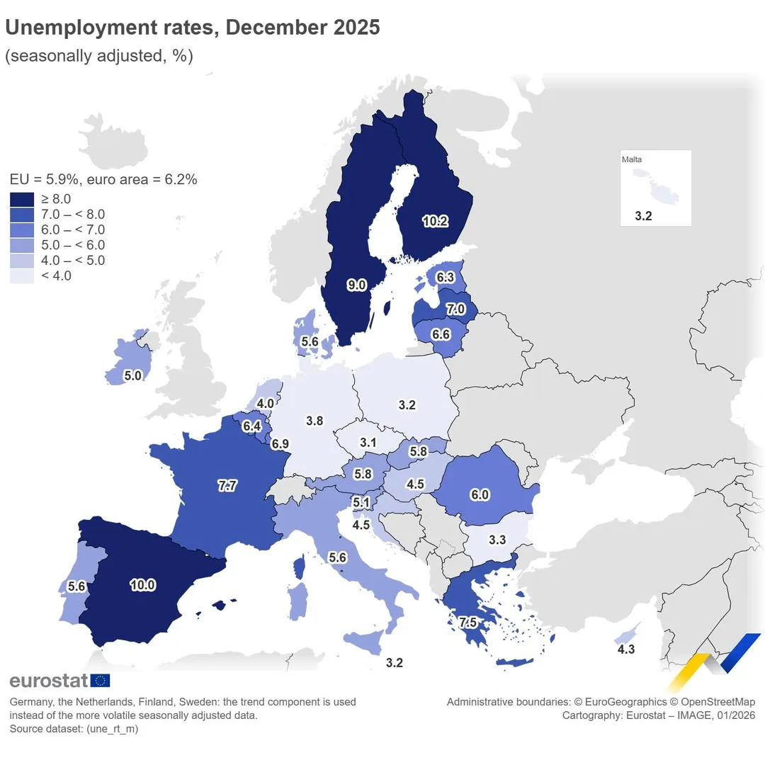 Șomajul din zona euro scade la 6,2% în decembrie 2025 - România rămâne sub nivelul zonei euro - zona euro, eurostat, organiza