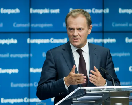 Donald Tusk discutând despre securitatea NATO în Polonia.