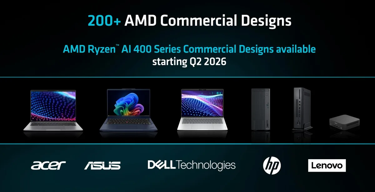Laptopuri și stații de lucru cu procesoare AMD la MWC 2026.