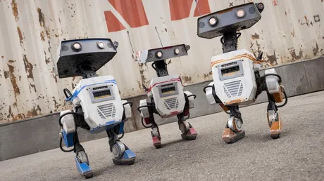 Roboți BDX Droids în laboratorul Disney, demonstrând tehnologia avansată de robotică.