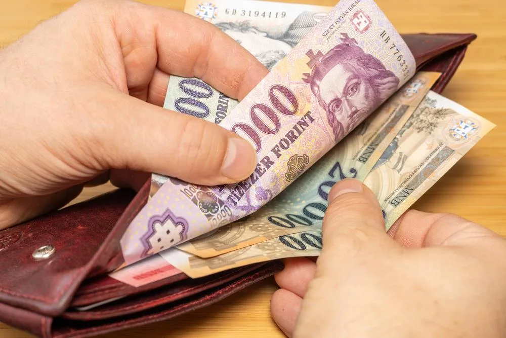 Bancnote de forint scoase dintr-un portofel, simbolizând aprecierea monedei.