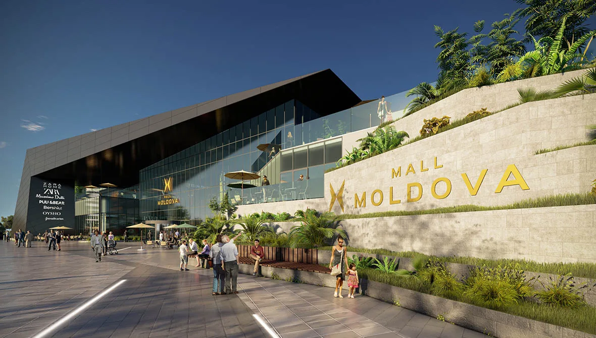 Vedere a Mall Moldova, un proiect de retail modern, deschis în 2025.